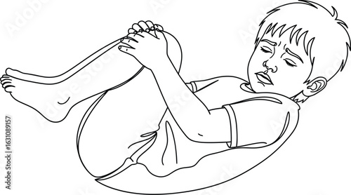 Drawing of child suffering from stomach pain or abdominal cramps