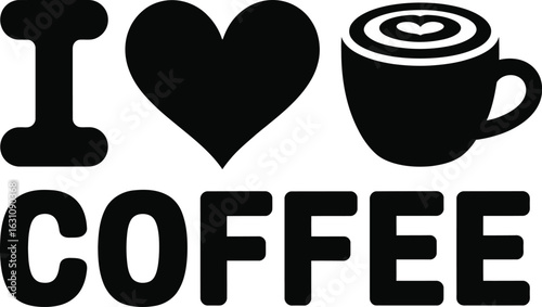 I love coffee graphic with heart and coffee cup silhouette