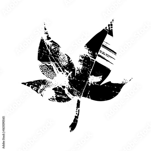 Vector Abstract maple leaf with distressed texture.