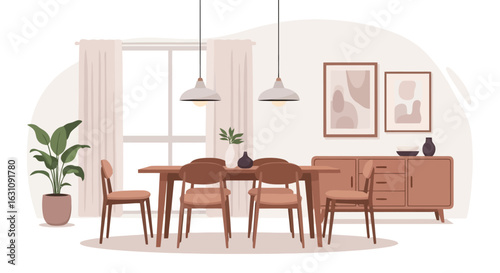 Elegant Dining Room Interior with Warm Tones and Modern Design