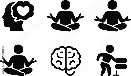 Mindfulness and mental well being icons representing meditation brain health and self care