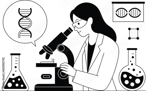 Scientist studying dna structure with microscope in a laboratory setting