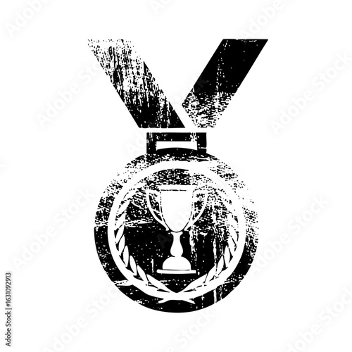 Vector Distressed medal with a central trophy .