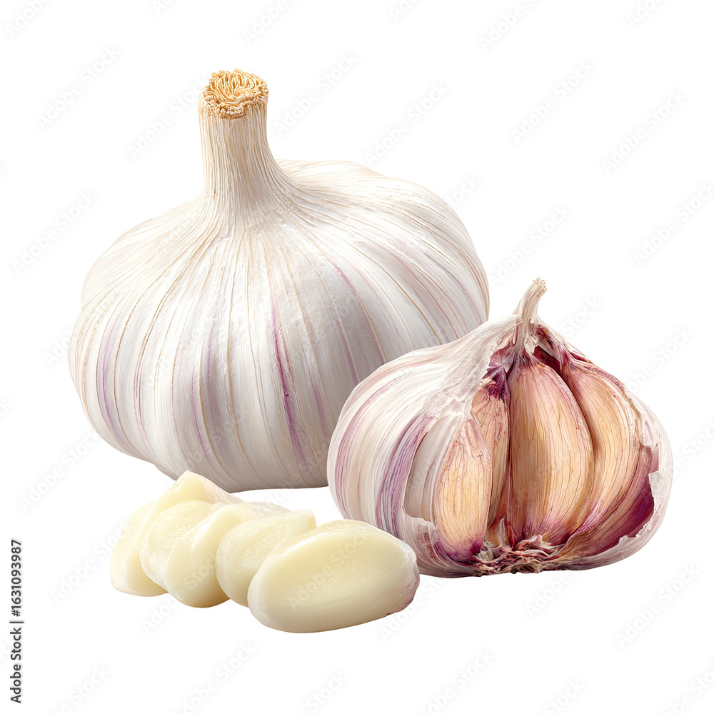 Obraz premium Fresh garlic bulbs and cloves