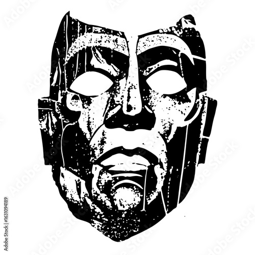 Vector Dramatic stylized face mask with geometric shapes.