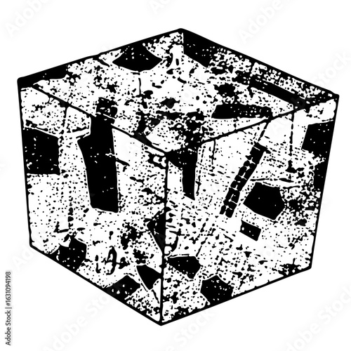 Vector Abstract fractured cube with internal lines.