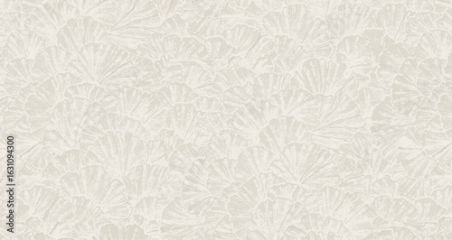 Seamless beige and white ginkgo leaf pattern with artistic hand-drawn texture and soft natural flow.