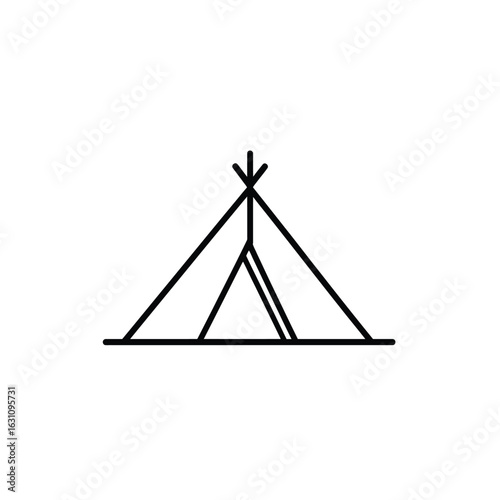Simple Black Line Art Drawing of a Teepee or Wigwam Tent on Transparent Background