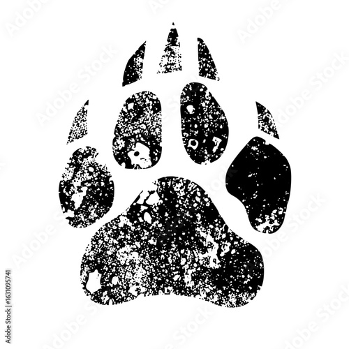Vector Detailed black paw print with textured pads.