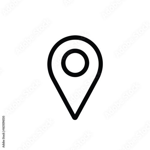 Simple Black Outline Location Pin Icon on White Background Illustration