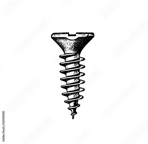 Vector Detailed of a metal screw with a slotted head.