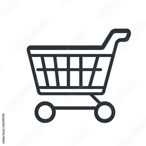Simple Icon of a Dark Gray Shopping Cart With Handle and Two Wheels