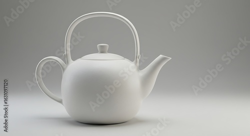 White porcelain teapot, neutral background.