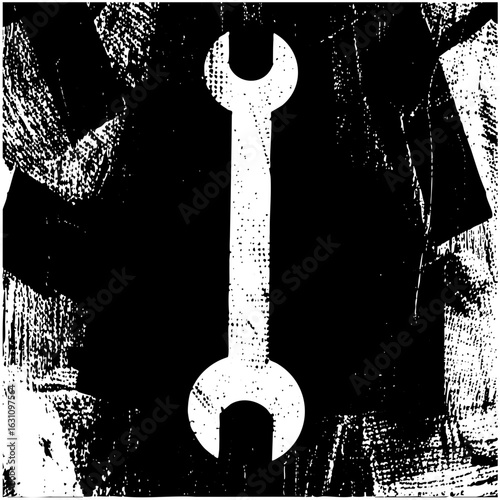 Vector Striking white wrench against a textured backdrop.