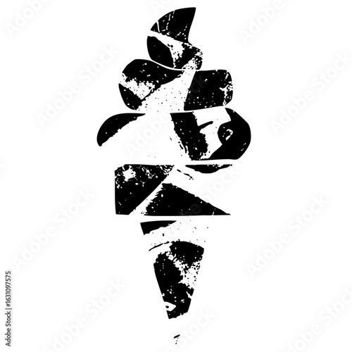 Vector Abstract fractured letter R in monochrome style.