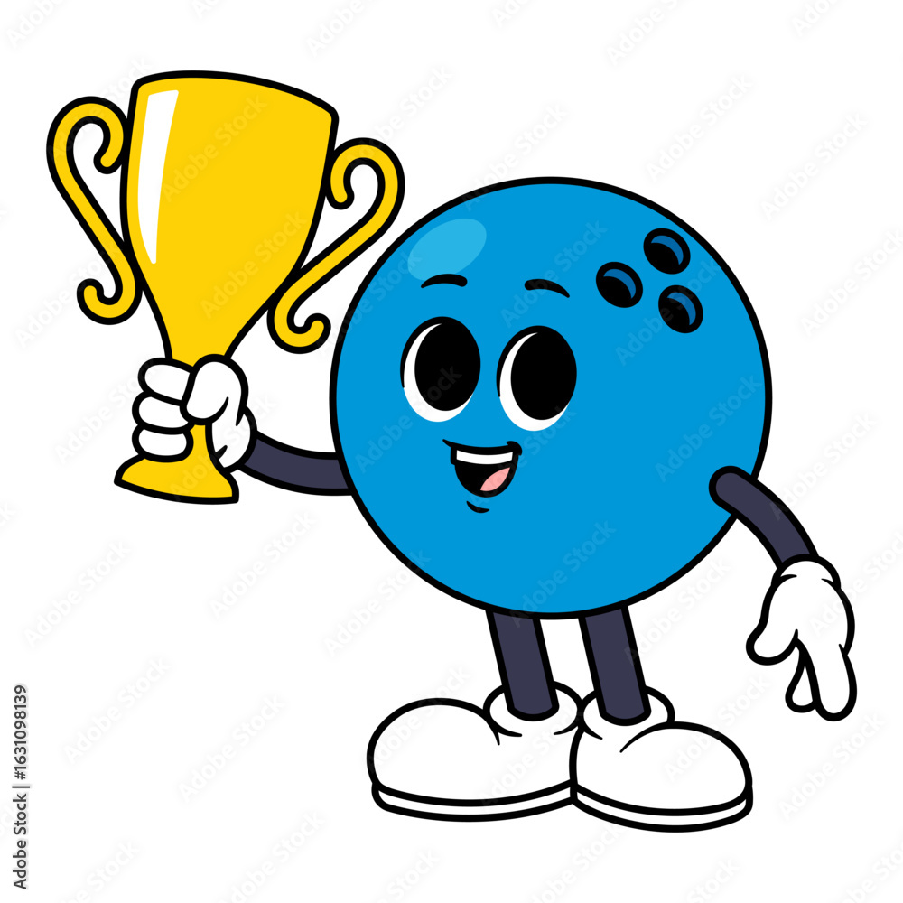 Fototapeta premium Vector Bowling Ball Character Holding a Trophy
