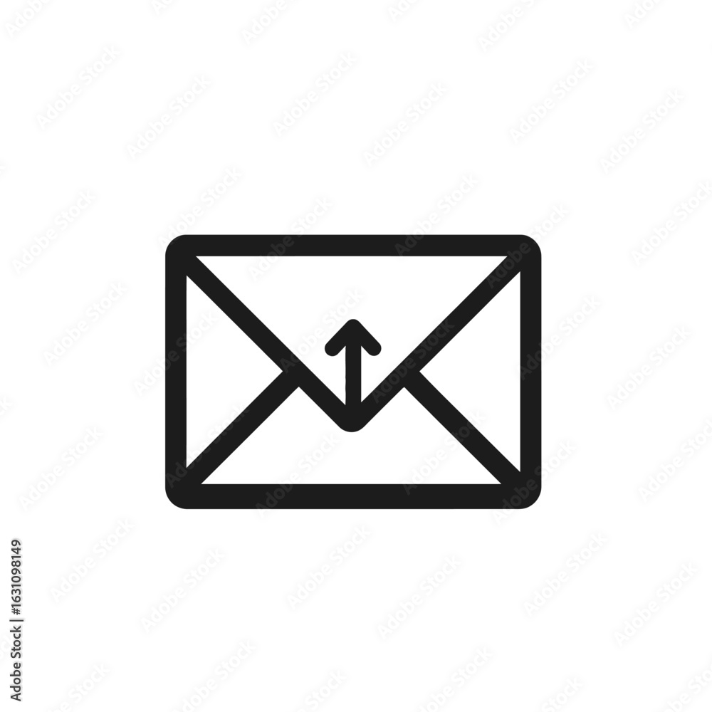 Simple Outline of Black Envelope with Arrow on Transparent Background Simple Outline of Black Envelope with Arrow on Transparent Background