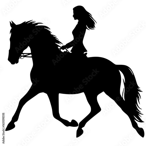 Minimalist Black Woman Riding Horse Silhouette Clipart Transparent Graphic