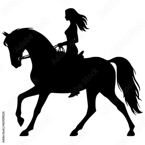 Minimalist Black Woman Riding Horse Silhouette Clipart Transparent Graphic