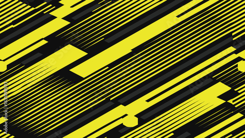 Black and yellow diagonal stripes and geometric shapes abstract pattern background