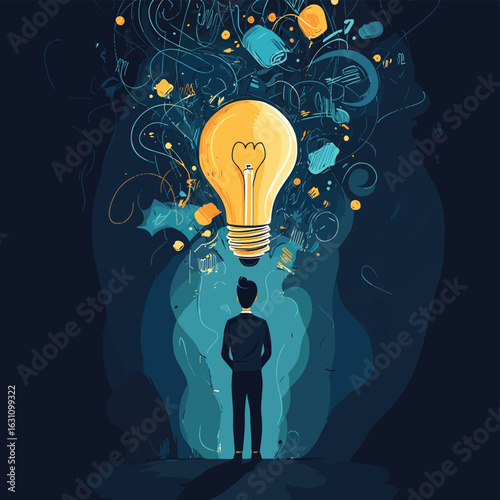 Problem solving, solution or strategic thinking, creativity to solve frustrated problem, contemplation on messy issue, opportunity discovery, businessman thinking with mess problem