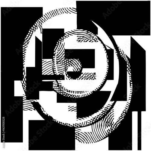 Vector Intricate portrait features a bearded man within geometric shapes.