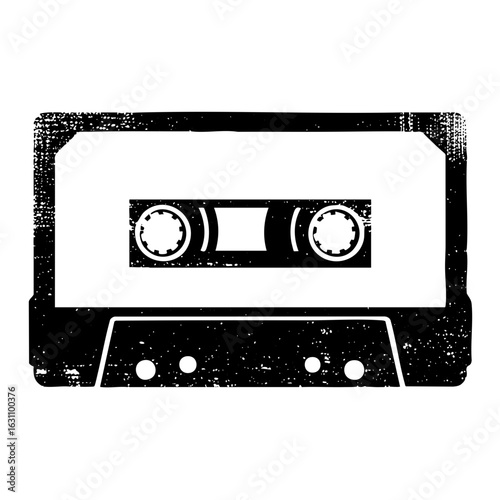 Vector Vintage cassette tape with distressed texture.