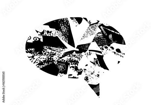 Vector Abstract fractured circle with textured elements.