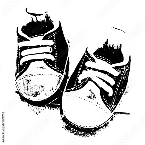 Vector Black and white of crossed casual shoes.