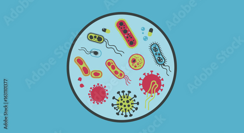 Microscopic World of Bacteria and Viruses Illustration for Scientific Education and Healthcare Materials, Suitable for Microbiology Research and Medical Publications