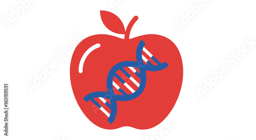 Genetic Modification in Food Illustrated with Apple and DNA Helix, Representing Biotechnology and Scientific Advancements in Agriculture