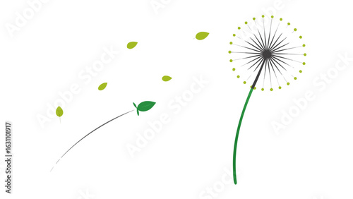 Stylized Dandelion Seeds Floating in Wind Green and Gray