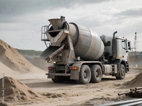 Heavy-Duty Concrete Mixer Truck at Industrial Construction Site