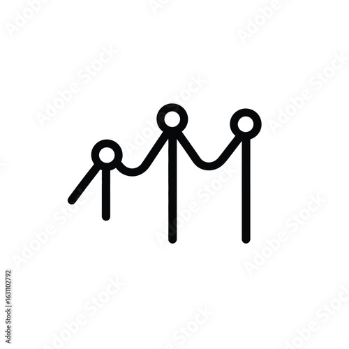 Three Stanchions with Rope Barrier Illustration in Black Outline Style, Minimalist Design