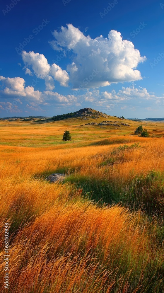 Fototapeta premium Golden field under a vibrant sky