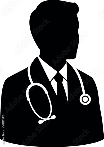 Black and White Silhouette of a Doctor with Stethoscope.