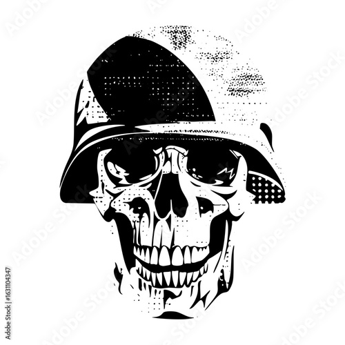 Vector Detailed skull wearing a dotted hat.