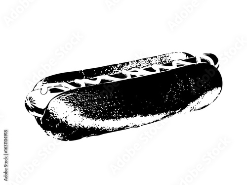 Vector Black and white of a classic hotdog in a bun.