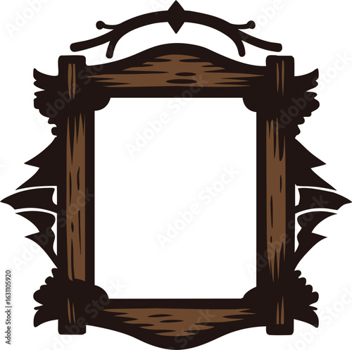 Rustic wooden frame silhouette isolated on a clean white background