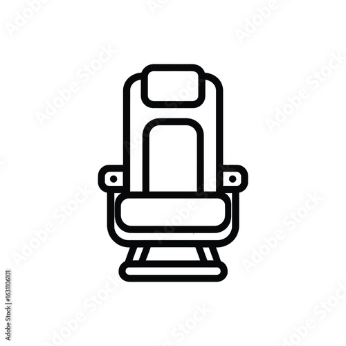 Black and White Line Drawing of Armchair with Headrest and Armrests on White
