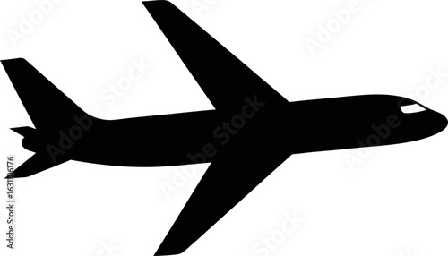 Simple Black Silhouette of a Commercial Airplane in Flight.