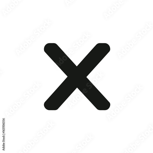 Black Cross Symbol on White Background, Cancellation, Elimination, or Simple Marker