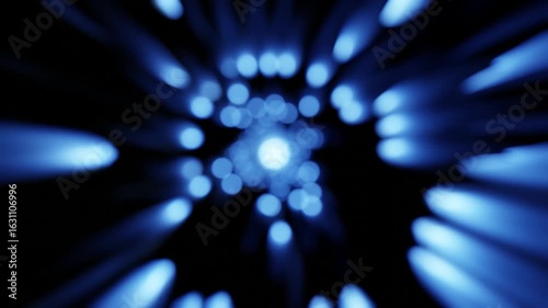 Blue Neon Light Streaks Tunnel Sci Fi Seamless Loop Animation