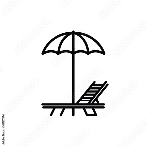 Black Outline of Beach Umbrella and Chair for Relaxation Illustration Icon