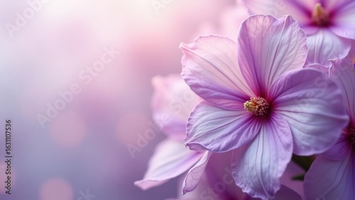 Soft Focus Close Up of Delicate Pink and Purple Blossoms with Gentle Bokeh Background
