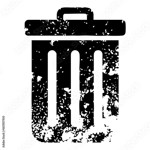 Vector Distressed black trash can with a textured grunge effect.