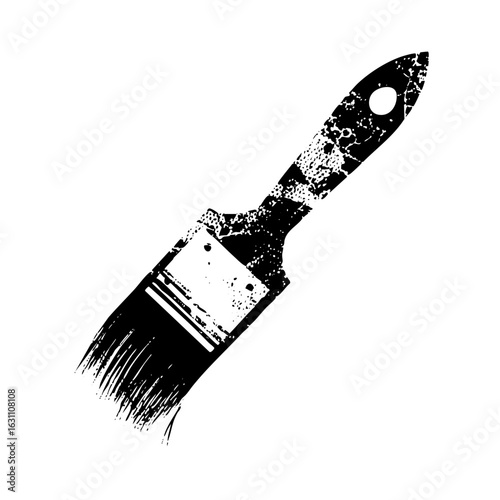 Vector Distressed paintbrush with textured bristles and handle.