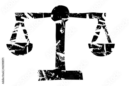 Vector Black scales of justice with distressed texture.