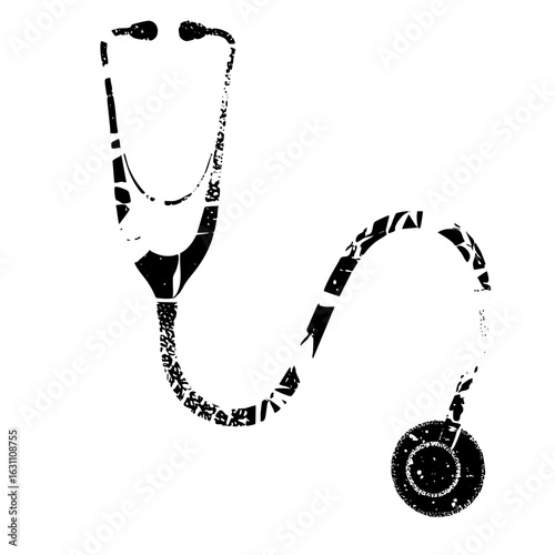 Vector Detailed black stethoscope with curving lines.