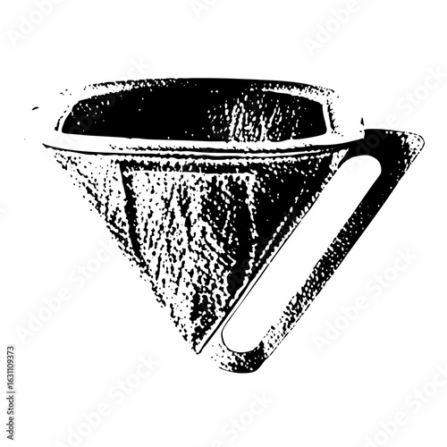 Vector Detailed of a ceramic pour-over coffee dripper with handle.